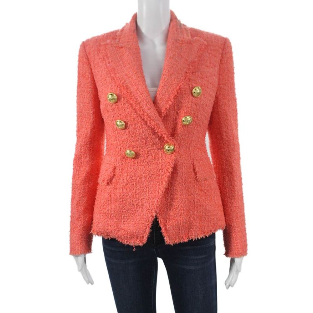 Balmain Women Orange Polyamide Basic Jacket Button Closure Size 38